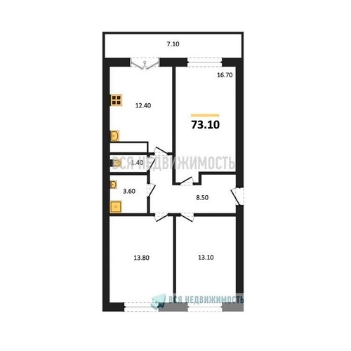 3-комнатная квартира, 73.1кв.м - изображение 0