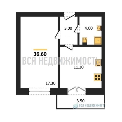 1-комнатная квартира, 36.6кв.м - изображение