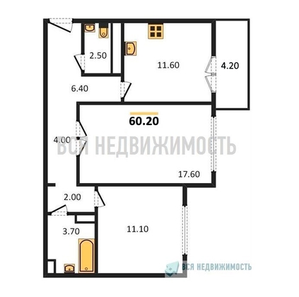 2-комнатная квартира, 60.2кв.м - изображение