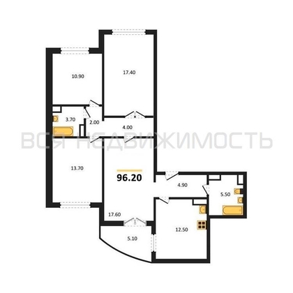 4-комнатная квартира, 96.2кв.м - изображение