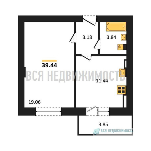 1-комнатная квартира, 39.44кв.м - изображение 0