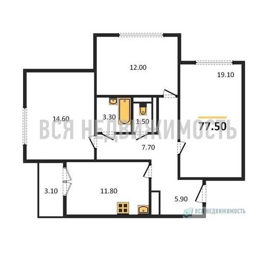 3-комнатная квартира, 77.5кв.м - изображение 0