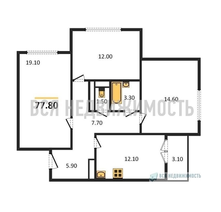 3-комнатная квартира, 77.8кв.м - изображение