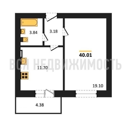 1-комнатная квартира, 40.01кв.м 1-комнатная квартира, 40.01кв.м - изображение 1
