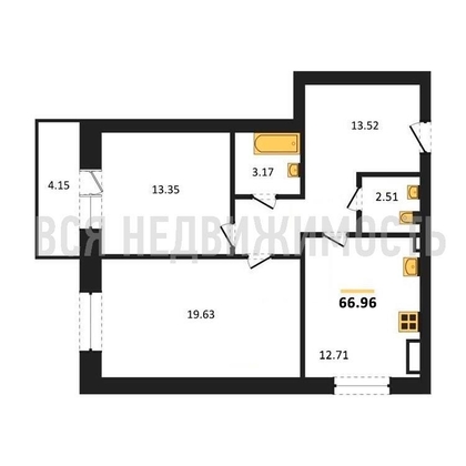 2-комнатная квартира, 66.96кв.м - изображение