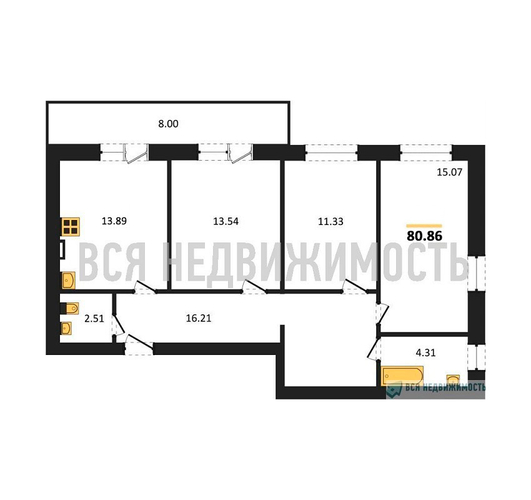 3-комнатная квартира, 80.86кв.м - изображение 0