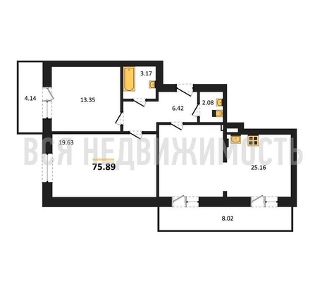 2-комнатная квартира, 75.89кв.м - изображение