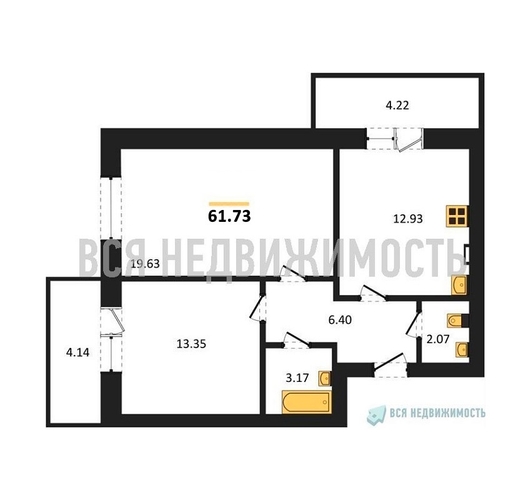 2-комнатная квартира, 61.73кв.м - изображение 0