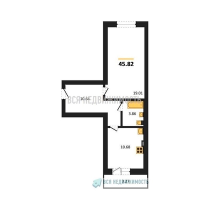 1-комнатная квартира, 45.82кв.м - изображение