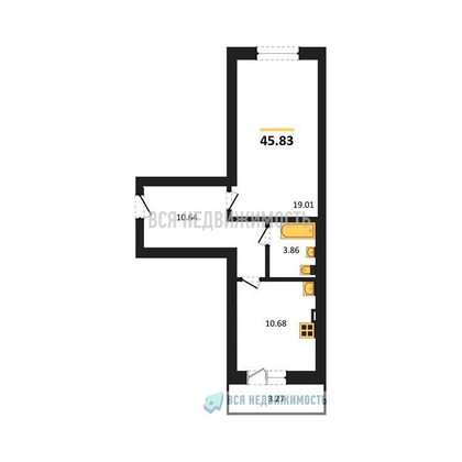 1-комнатная квартира, 45.83кв.м - изображение
