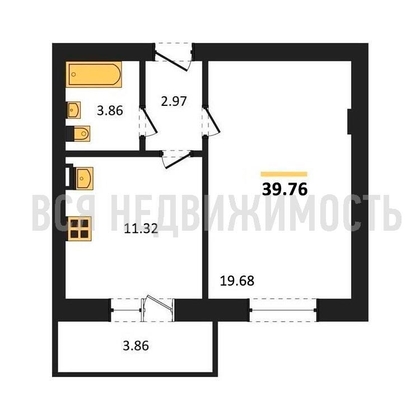 1-комнатная квартира, 39.76кв.м - изображение