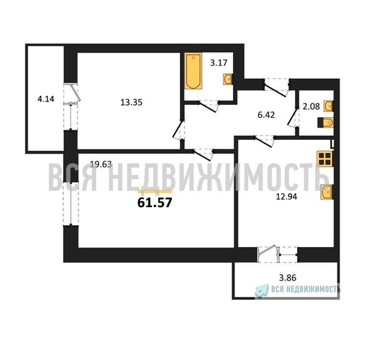 2-комнатная квартира, 61.57кв.м - изображение 0