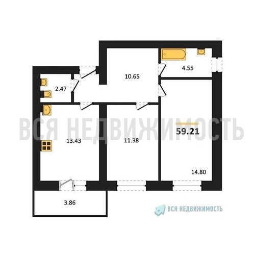 2-комнатная квартира, 59.21кв.м - изображение 0