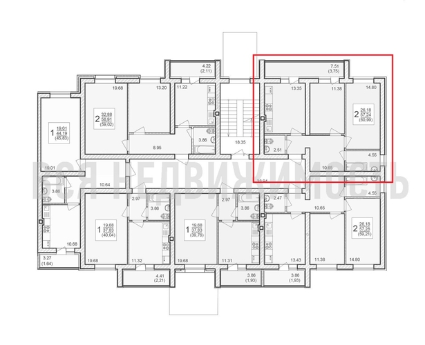 2-комнатная квартира, 60.99кв.м - изображение 1