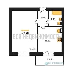 1-комнатная квартира, 39.76кв.м - изображение 1