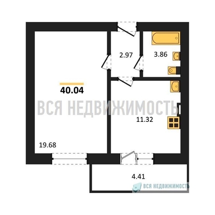 1-комнатная квартира, 40.04кв.м - изображение