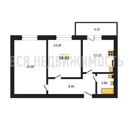 2-комнатная квартира, 59.02кв.м - изображение