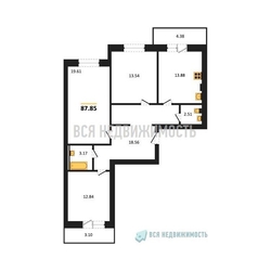 3-комнатная квартира, 87.85кв.м 3-комнатная квартира, 87.85кв.м - изображение 1