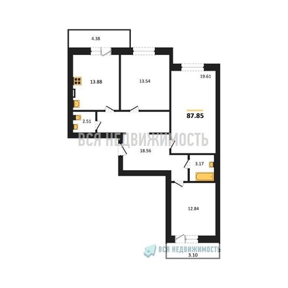 3-комнатная квартира, 87.85кв.м 3-комнатная квартира, 87.85кв.м - изображение