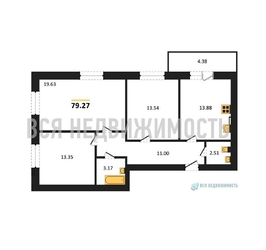 3-комнатная квартира, 79.27кв.м 3-комнатная квартира, 79.27кв.м - изображение 1