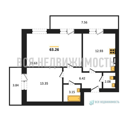 2-комнатная квартира, 63.26кв.м - изображение