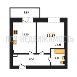 1-комнатная квартира, 39.27кв.м 1-комнатная квартира, 39.27кв.м - изображение 1