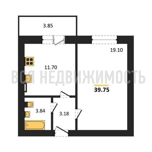 1-комнатная квартира, 39.75кв.м - изображение 0