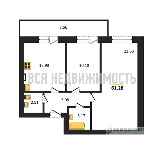 2-комнатная квартира, 61.28кв.м - изображение 0