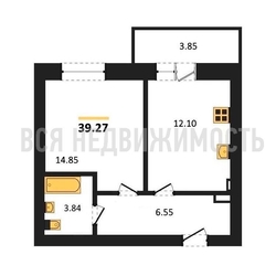 1-комнатная квартира, 39.27кв.м 1-комнатная квартира, 39.27кв.м - изображение 1
