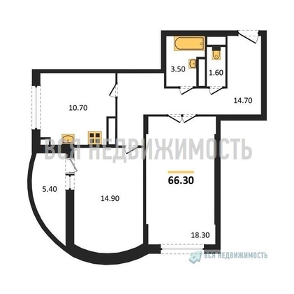 2-комнатная квартира, 66.3кв.м - изображение