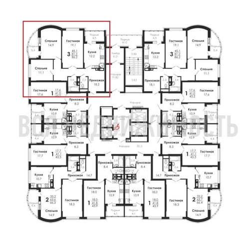 3-комнатная квартира, 86.1кв.м - изображение 1