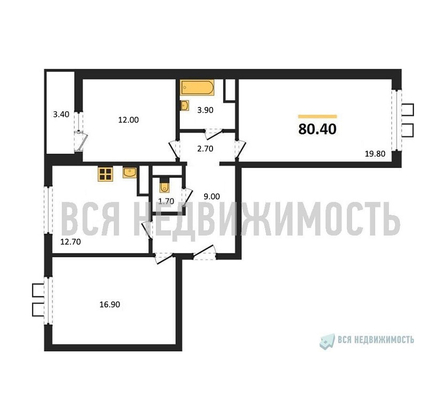 3-комнатная квартира, 80.4кв.м - изображение