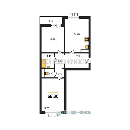 2-комнатная квартира, 66.3кв.м - изображение