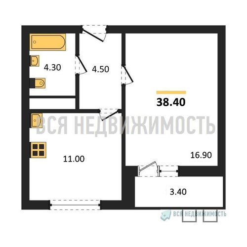 1-комнатная квартира, 38.4кв.м - изображение 0