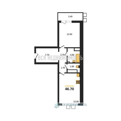 1-комнатная квартира, 46.7кв.м - изображение