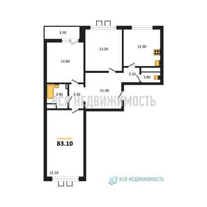 3-комнатная квартира, 83.1кв.м - изображение