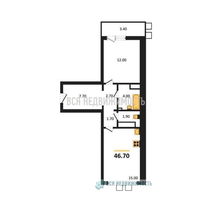 1-комнатная квартира, 46.7кв.м - изображение