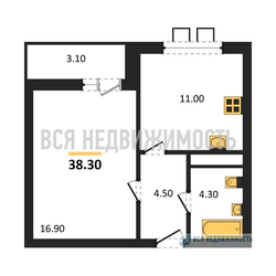 1-комнатная квартира, 38.3кв.м - изображение 1