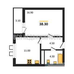1-комнатная квартира, 38.3кв.м - изображение 1
