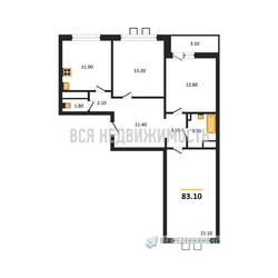 3-комнатная квартира, 83.1кв.м - изображение 1