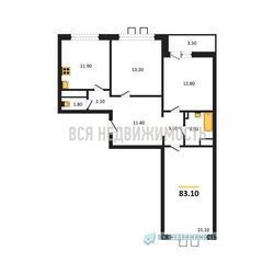 3-комнатная квартира, 83.1кв.м - изображение 1