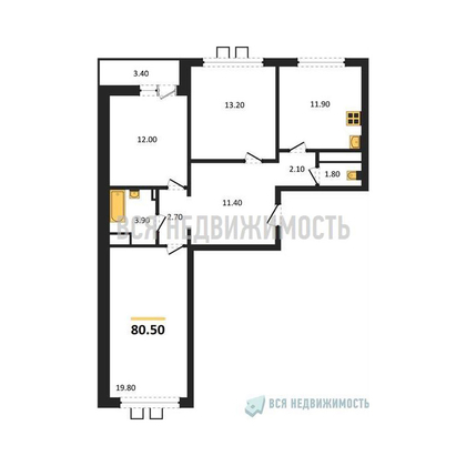 3-комнатная квартира, 80.5кв.м - изображение