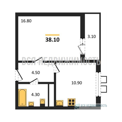 1-комнатная квартира, 38.1кв.м - изображение