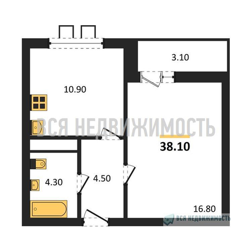 1-комнатная квартира, 38.1кв.м - изображение 0