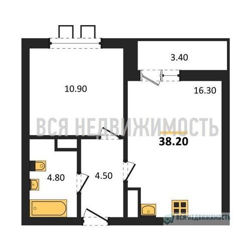 1-комнатная квартира, 38.2кв.м - изображение 0