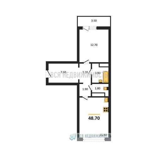 1-комнатная квартира, 48.7кв.м - изображение 0