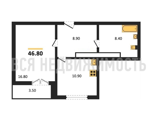 1-комнатная квартира, 46.8кв.м - изображение 0