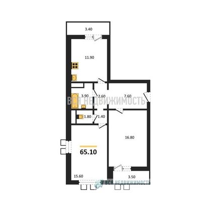 2-комнатная квартира, 65.1кв.м - изображение