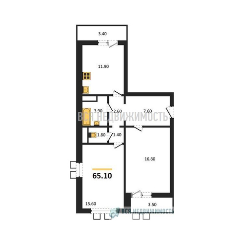 2-комнатная квартира, 65.1кв.м - изображение 0