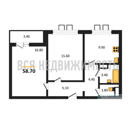 2-комнатная квартира, 58.7кв.м - изображение 1